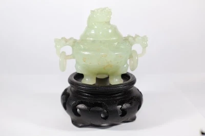ANTIGUO INCENSARIO FIGURATIVO DRAGÓN SERPENTINO JADE VERDE TALLADO CHINO 2.6"H 1.5OZ Foto 1 de 4
