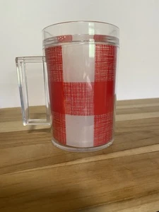 Neu mit Etikett Stotter & Norse Thermobecher Kunststoff rot und weiß Gingham - Bild 1 von 9