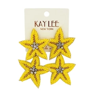 Kay Lee Boho Saatperlen Perlen Strass Statement Ohrringe #KE13YEL - Bild 1 von 2