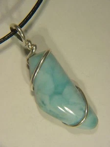 BUTW Sterling Silver wire wrapped Caribbean Larimar pendant necklace 5426C - Imagen 1 de 1