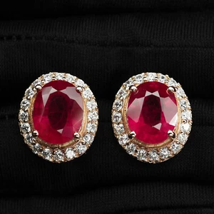 Luminous Red Ruby Rare 11.70Ct 925 Sterling Silver Handmade Rose Gold Earrings - Picture 1 of 5