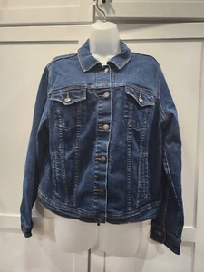 Old Navy Jean Jacket Women’s XL Blue Denim Trucker Button Up Stretch - Picture 1 of 7