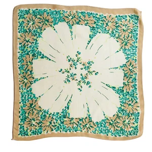 Vintage Seidentaschentuch grün hellbraun taupe Blumen Floral Malerei Kunsthandwerk - Bild 1 von 3