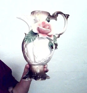 Vintage Nuova Capodimonte Rose Pitcher with lid Italian Pottery Made Italy - Picture 1 of 12