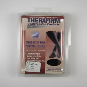 New THERAFIRM Men's Black Compression Trouser Socks Ribbed 20-30mmHg Small - Picture 1 of 4