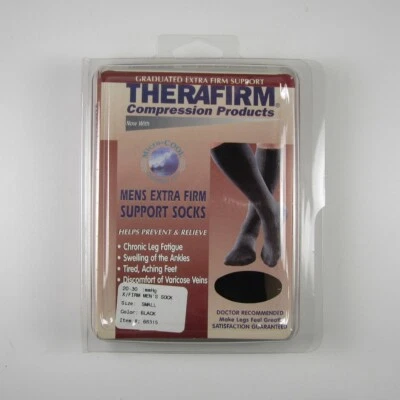 Nuevo THERAFIRM Hombre Negro Compresión Pantalón Calcetines Acanalados 20-30mmHg Pequeño Foto 1 de 4