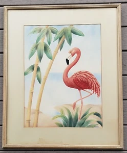 Vintage Original Shirrell Graves Watercolor Airbrush Painting Art Deco Flamingo - Picture 1 of 18