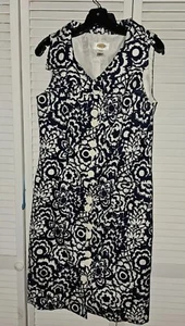 Women's Talbot's Stretch Sleeveless Dress Floral Size 12 Cotton Navy Blue/White - Picture 1 of 6