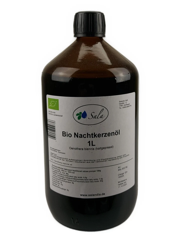 Sala Nachtkerzenöl kaltgepresst BIO food grade 1 L 1000 ml Glasflasche