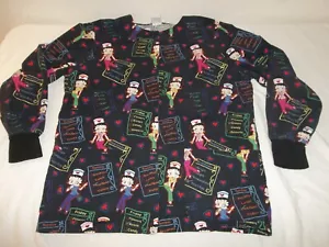 Vintage 2005 Betty Boop Uniform Long Sleeve Snap Front Nurse Scrubs Top Womens M - Picture 1 of 19