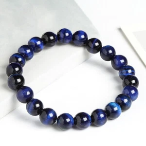 5A Natural Blue Tiger Eye Stone Elastic Bracelets Gif Bag Digital Certificate - Picture 1 of 10