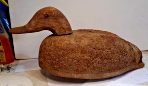Vinrtage Primitive HAND CARVED CORK DECOY with WOODEN HEAD marked DF 14" long - Picture 1 of 11