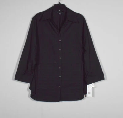 Zac & Rachel Black Woven + Knit Pleated Ribbed Insert Sz 1X - Image 1 of 4