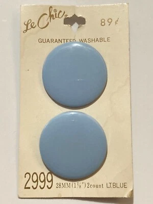 VTG Le Chic Plastic Buttons Large Pastel Baby Blue Smooth Disk Shank 1-1/8" NEW - Image 1 of 3