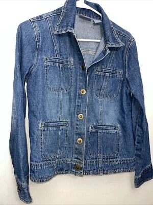 牛仔夹克女式小号 Blassport 100% 棉蓝色卡扣 — 第 1/4 张图片