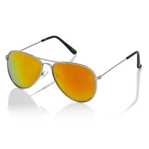 Childrens Kids Silver with Burnt Orange Lenses Classic Style Pilot Sunglasses UV - Picture 1 of 12