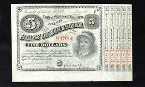 🇺🇸 USA $ 5 Five Dollars 1871-1877 ( 1880 ) UNC* Baton Rouge State of Louisiana - Picture 1 of 2