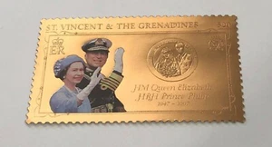 St. Vincent 1999 SC# 2659 Queen Elizabeth & Prince Phillip - Gold Stamp, 22K MNH - Picture 1 of 1