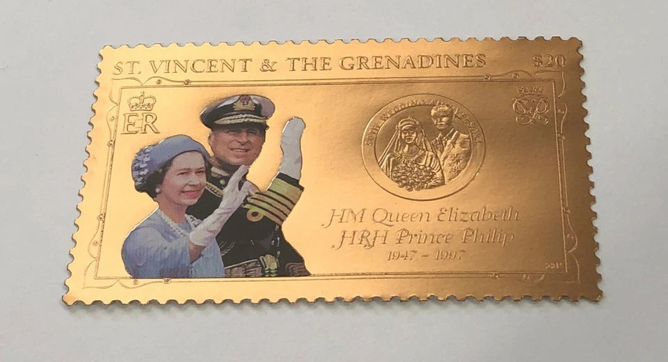 St. Vincent 1999 SC# 2659 Queen Elizabeth & Prince Phillip - Gold Stamp, 22K MNH - Image 1 of 1