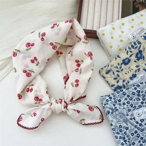68*68cm Cotton Linen Square Neckerchief DIY Flower Printed Bandanas Hair Scarf ✨ - Picture 1 of 43