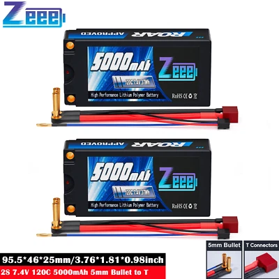 2x Zeee 7.4V 2S Lipo Akku 5000mAh 120C 5mm Bullet to T Stecker für RC Auto Truck - Bild 1 von 4