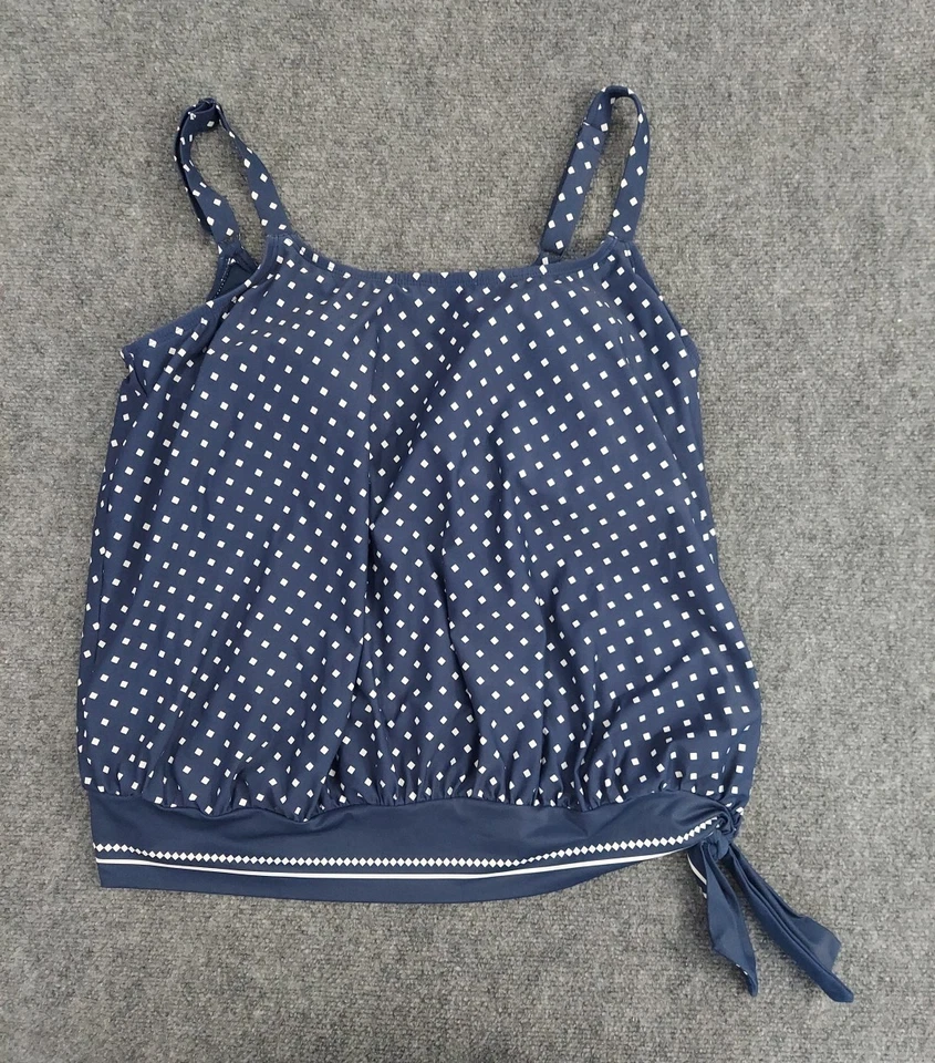 Beach House Swim Suit Tankini Top Womens 16 Blue Polka Dot Blouson Beach Travel - Image 1 of 4