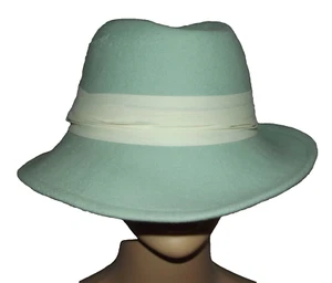 Betmar NY Womens Hat Vtg Seafoam Green Fedora 100% Wool Ivory Satin Ribbon Band - Picture 1 of 16
