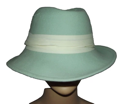Betmar NY Womens Hat Vtg Seafoam Green Fedora 100% Wool Ivory Satin Ribbon Band - Image 1 of 4