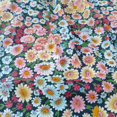 Vintage chintz floral fabric Multicolored daisies Sewing and craft  W 36" - Image 1 of 4
