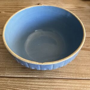 Antique Salt Glazed Blue Stoneware Pottery Mixing Bowl