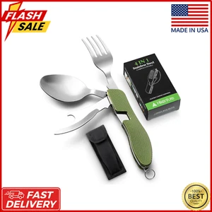 HIKENTURE 4-in-1 Camping Utensils,Stainless Steel Spoon Fork Knife Combo - Picture 1 of 9
