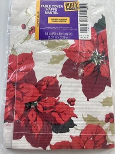 VTG Hallmark Christmas Table Cover 54x89 Poinsettia red green gold 1990s party - Picture 1 of 24