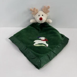 Vtg Blankets And Beyond Holiday Lovey Green Blanket Satin Trim Rudolph Plush - Picture 1 of 9