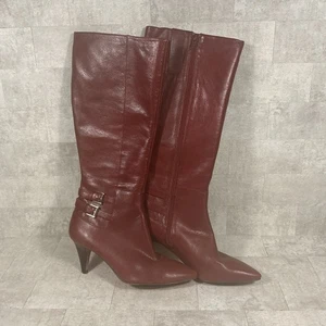 Vintage Nine West rote kniehohe Lederstiefel Größe 8,5 mittlerer Absatz  - Bild 1 von 14