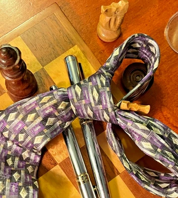 Barrington Designer Neck Tie - 100% Silk - Purple/Black/Grey  Geometric Print - Image 1 of 4