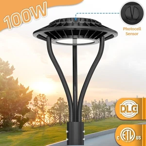 100W LED Post Top Light Dusk To Dawn Led Circular Area Pole Fixture 5000K Clear - Picture 1 of 11