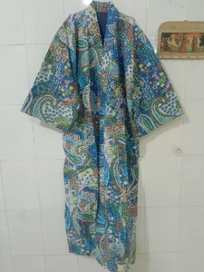 Handmade Cotton Quilted Robe Kantha Kimono Long Dress Jacket Night Wear Kimono - Picture 1 of 6
