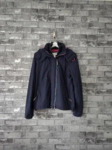 Superdry JPN Tech Pop Zip Womens Windcheater Jacket Navy Pink Fleece Lined UK M - Picture 1 of 10