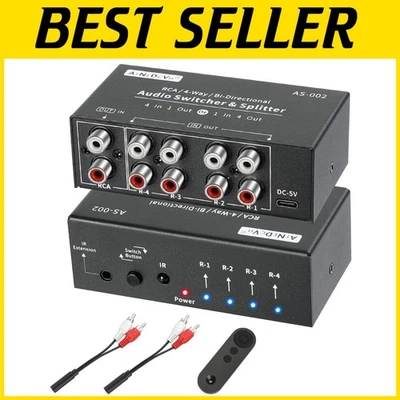 RCA 4-Way Bi-Directional Audio Switcher & Splitter with Remote Control - Black - Image 1 of 4