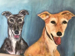 UNIQUE WHIPPET GREYHOUND ACRYLIC HAND PAINTED PICTURE ON CANVAS - Picture 1 of 6
