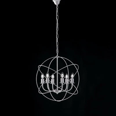 Lampadario A Sospensione 6 Luci Sfera Ferro Bianco E Argento Serie Williams - Immagine 1 di 2