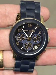 Michael Kors Womens Runway 38mm Navy Silicone Gold Watch MK-5316 - Picture 1 of 4