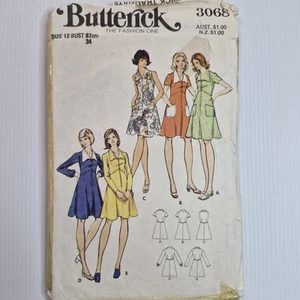 Vintage 1970s Butterick Sewing Pattern #3068 Dress Size 12 Bust 87cm 34" - Picture 1 of 6