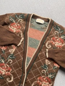 Pendleton Sweater Womens M Wool Cardigan Floral Roses USA Grandma Vintage - Picture 1 of 11