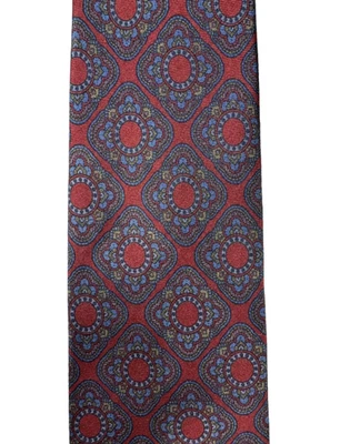 NEIMAN MARCUS винтажный шелковый галстук красный синий медальон плитка дизайнерский мужской галстук - Изображение 1 из 3