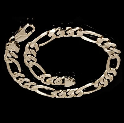 Pulseira masculina de ouro amarelo 14k com corrente Figaro 9" 23,3 gramas 7,75 mm  - Imagem 1 de 2