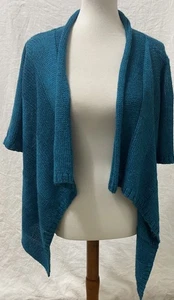 Cardigan Eileen Fisher Teal Alpaca seta cascata aperto maniche a 3/4 taglia PS - Foto 1 di 11