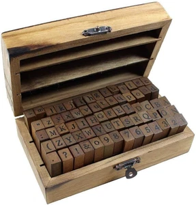 Juego de 70 estampillas del alfabeto vintage de madera de goma con número y símbolo de estampillas - Imagen 1 de 11