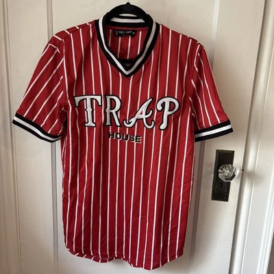 Camiseta de béisbol a rayas Rebel Minds Trap House cuello en V para hombre M blanca roja Foto 1 de 4