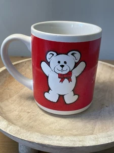 Taza de café navideña vintage rara de oso de peluche rojo - Imagen 1 de 7